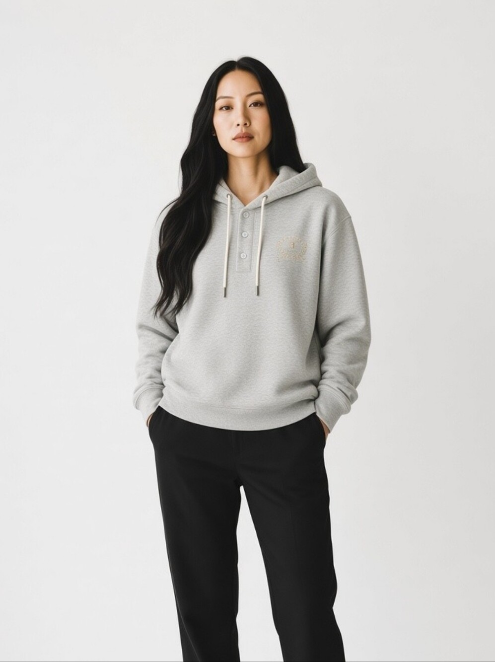 Champion Campus Fleece Snap Button Henley Hoodie Gray Sweatshirt Crest Sz S